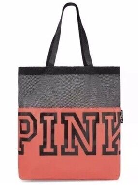 Victoria's Secret PINK Mesh Tote Bag Black Neon Victorias NEW NWT